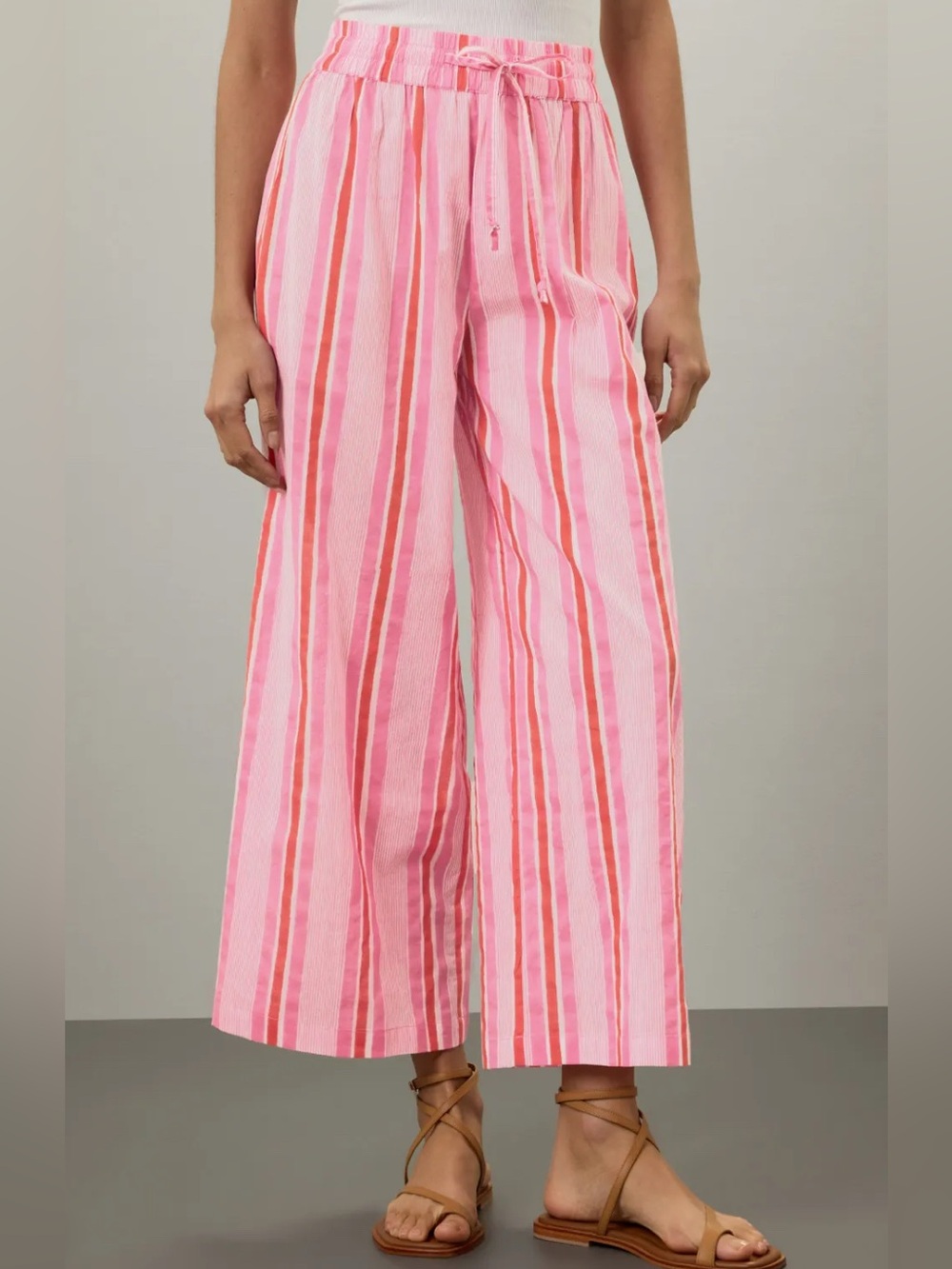 SZ Blockprints Size XS Pink Stripe Lightweight Cotton Pull-On Wide Leg Pants